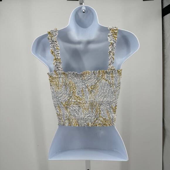 Paper Crane Smocked Crop Top Womens XS Blue/Green Sleeveless Square Neck Ruffle - Picture 8 of 10